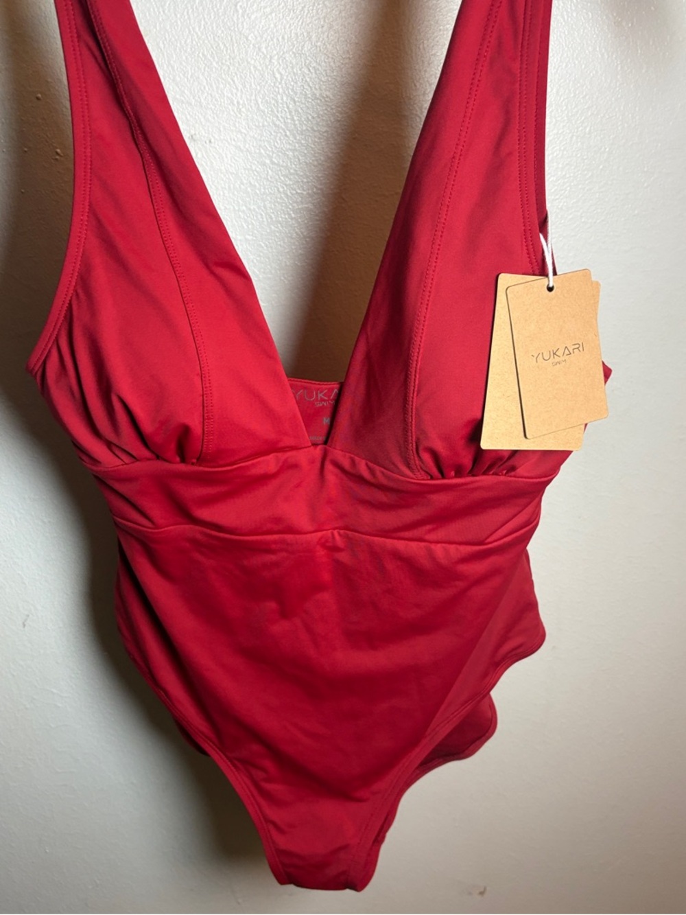Red Plunge One-Piece Swimwear